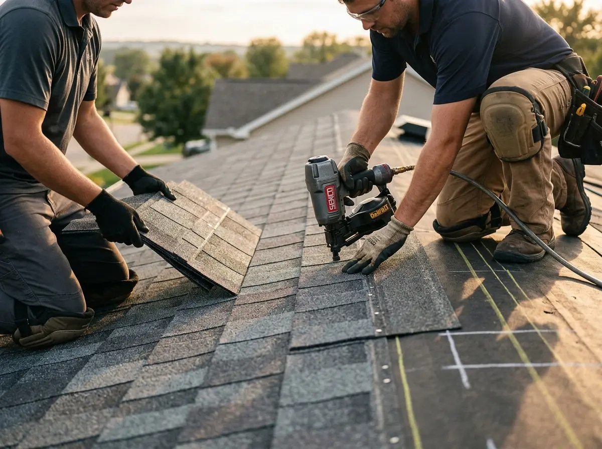 Professional roofer working on a residential roof in Trinidad